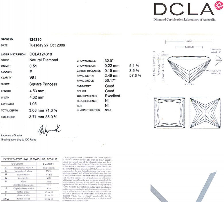 Princess Cut Diamond 0.51ct E VS1