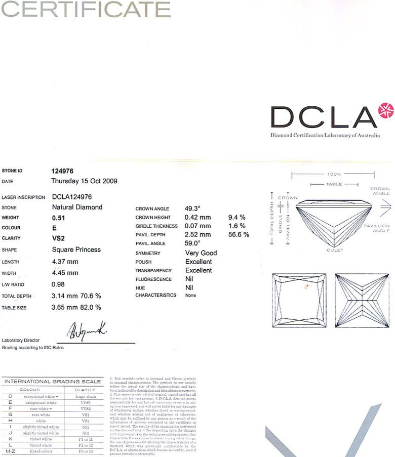 Princess Cut Diamond 0.51ct E VS2