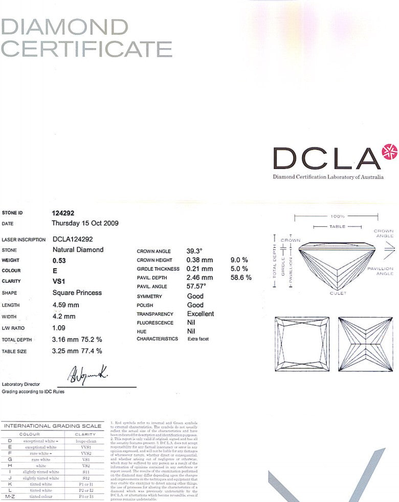 Princess Cut Diamond 0.53ct E VS1