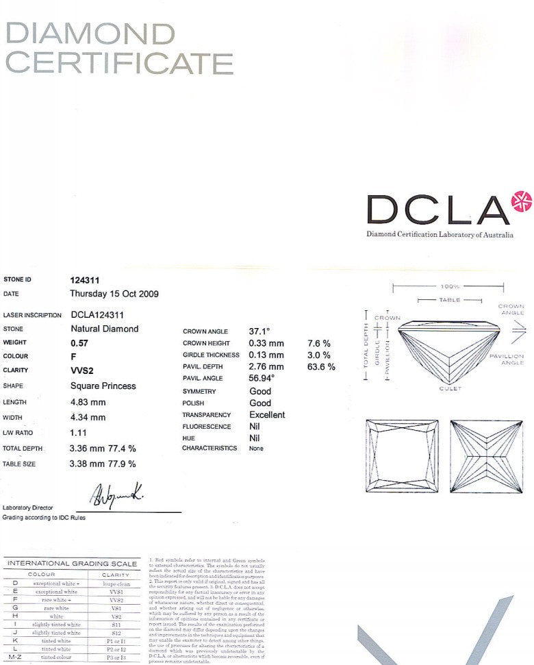 Princess Cut Diamond 0.57ct F VVS2