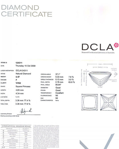 Princess Cut Diamond 0.57ct F VVS2