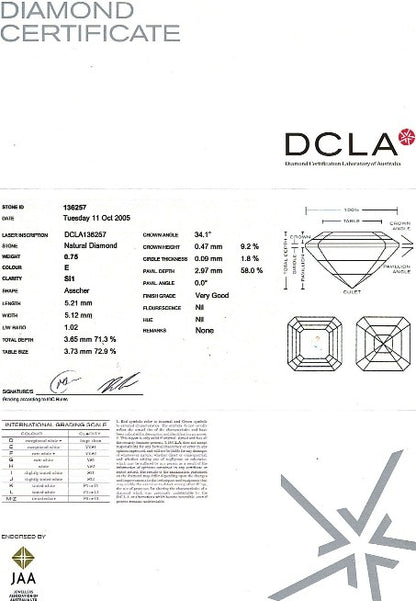 Asscher Cut Diamond 0.75ct - E SI1 - FS 152