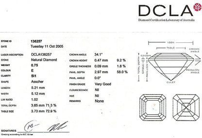 Asscher Cut Diamond 0.75ct - E SI1 FS 152