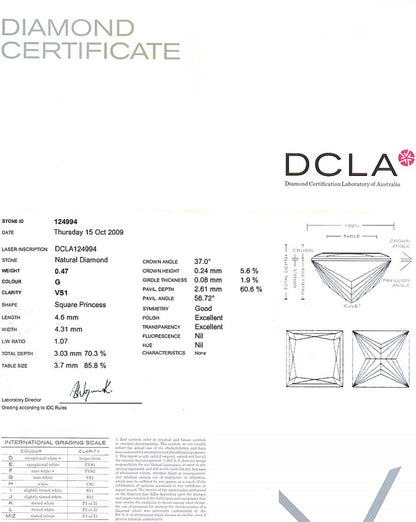 Princess Cut Diamond 0.47ct G VS1
