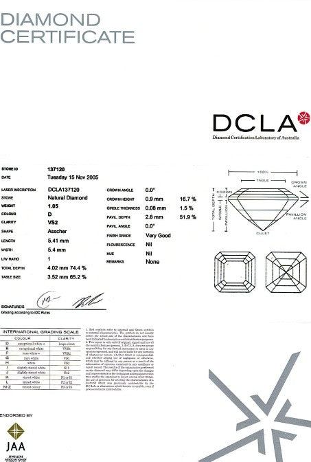 Asscher Cut Diamond FS 162 1.05ct