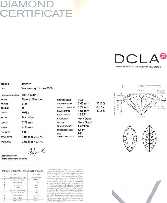 Marquise Cut Diamond 0.54ct D VVS2