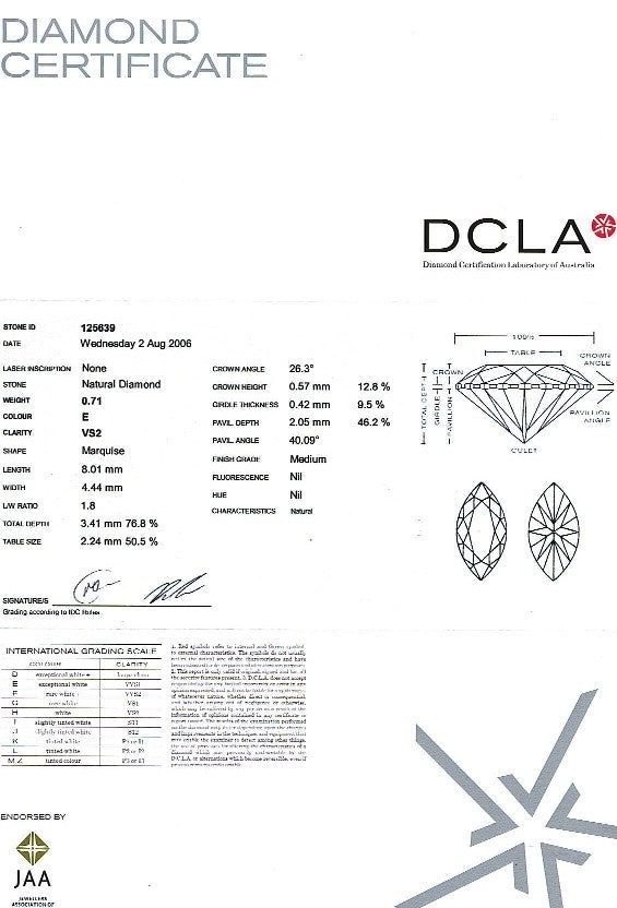 Marquise Shape Diamond 0.71ct E VS2