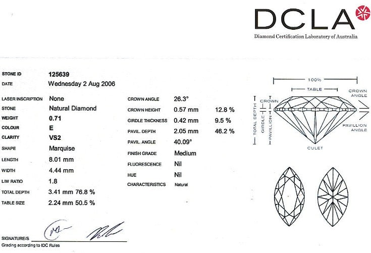 Marquise Shape Diamond 0.71ct E VS2