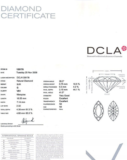 Marquise Cut Diamond 3.01ct - G VS1 FS 165