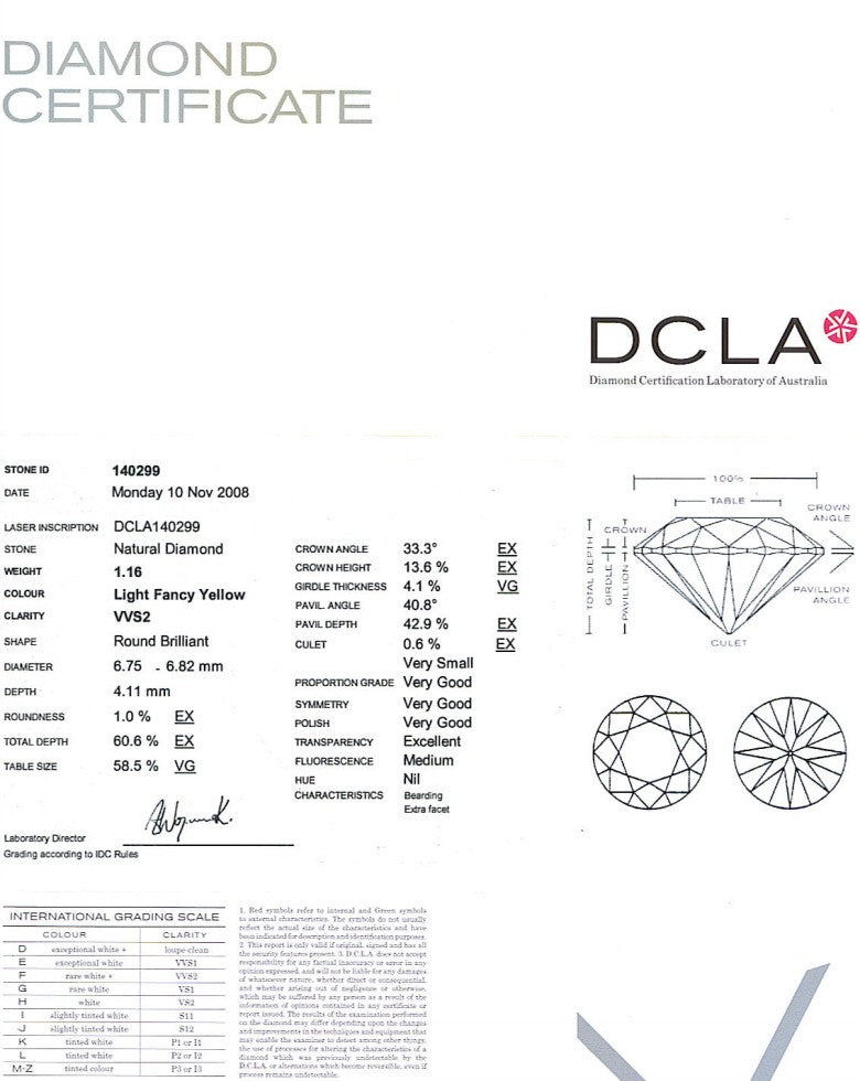 Fancy Yellow Brilliant Cut Diamond 1.16ct VVS2