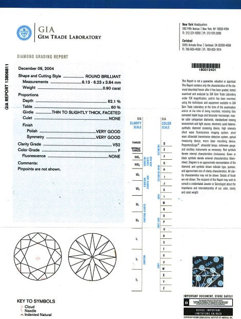Round Brilliant Cut Diamond 0.90ct F VS2 - RBC 151