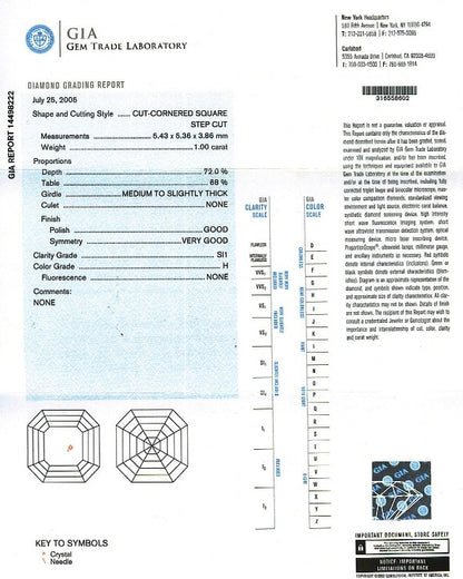 Asscher Cut Diamond 1.00ct H SI1 - FS 194