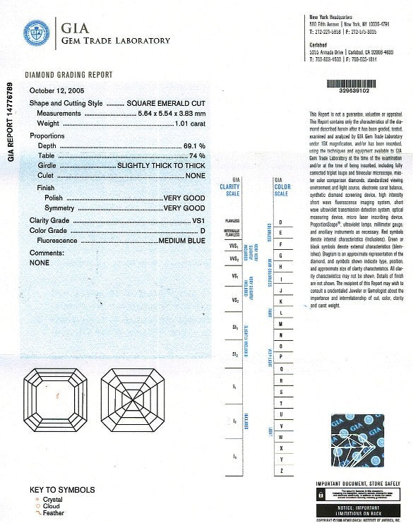 Asscher Cut Diamond 1.01ct D VS1 - FS 197