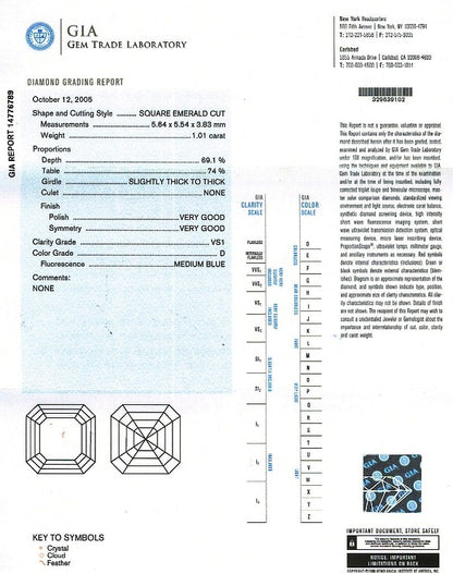 Asscher Cut Diamond 1.01ct D VS1 - FS 197