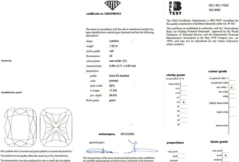 Cushion Cut Diamond 1.52ct F VS2 - FS 186