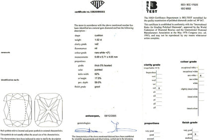 Cushion Cut Diamond 1.52ct F VS2 - FS 186