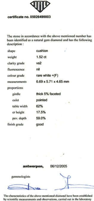 Cushion Cut Diamond 1.52ct F VS2 - FS 186