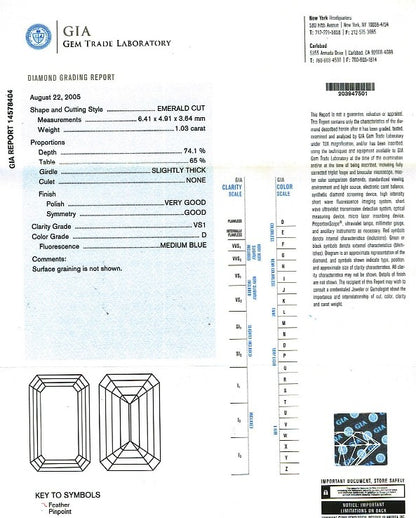 Emerald Cut Diamond 1.03ct D VS1 - FS 199