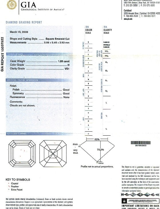 Asscher Cut Diamond 1.09ct H VS1 - FS 195