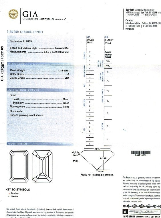 Emerald Cut Diamond 1.18ct G VS1 - FS 196