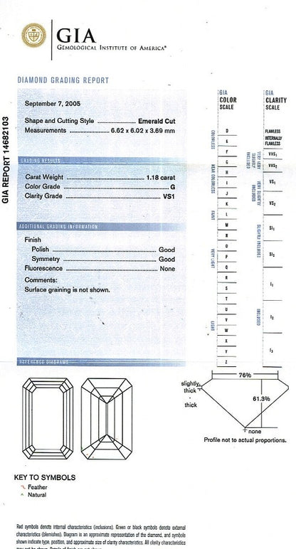Emerald Cut Diamond 1.18ct G VS1 - FS 196