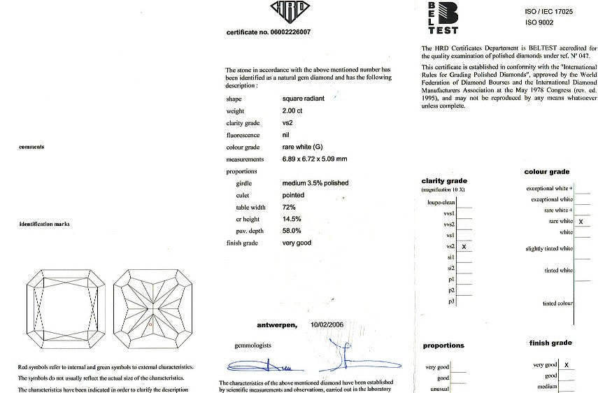 Radiant Cut Diamond 2.00ct G VS2 - FS 185