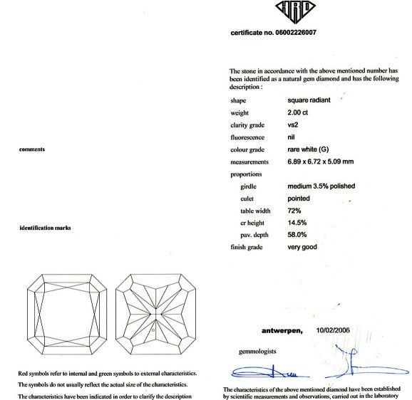 Radiant Cut Diamond 2.00ct G VS2 - FS 185
