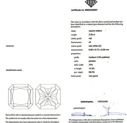Radiant Cut Diamond 2.00ct G VS2 - FS 185