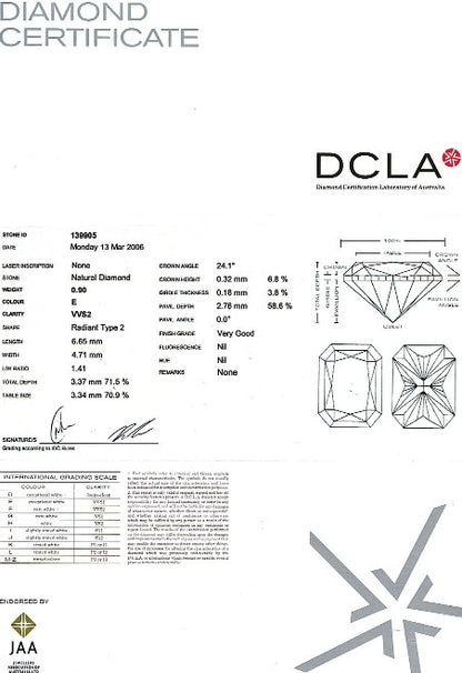Radiant Cut Diamond 0.90ct E VVS2 - FS 172