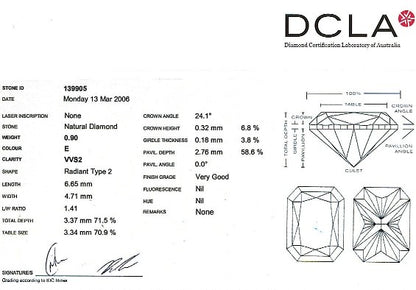 Radiant Cut Diamond 0.90ct E VVS2 - FS 172