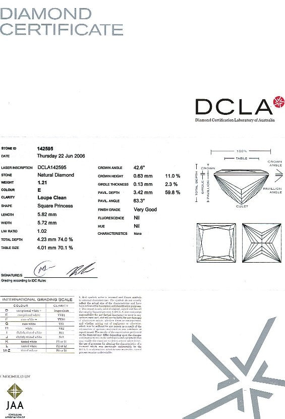 Princess Cut Diamond 1.21ct E IF