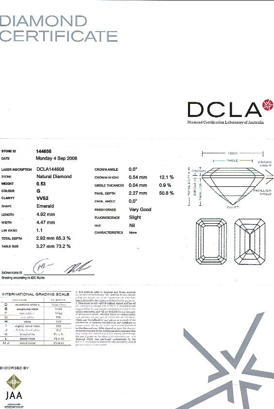 Emerald Cut Diamond 0.53ct G VVS2