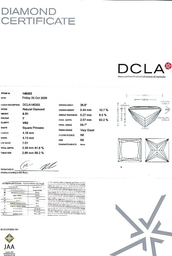 Princess Cut Diamond 0.51ct F VS2