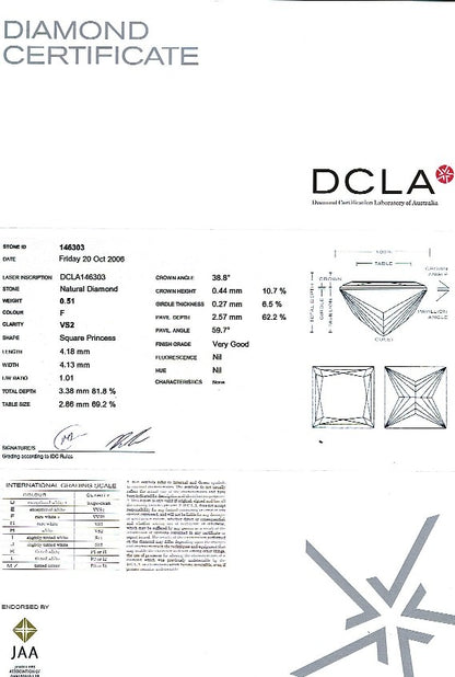 Princess Cut Diamond 0.51ct F VS2