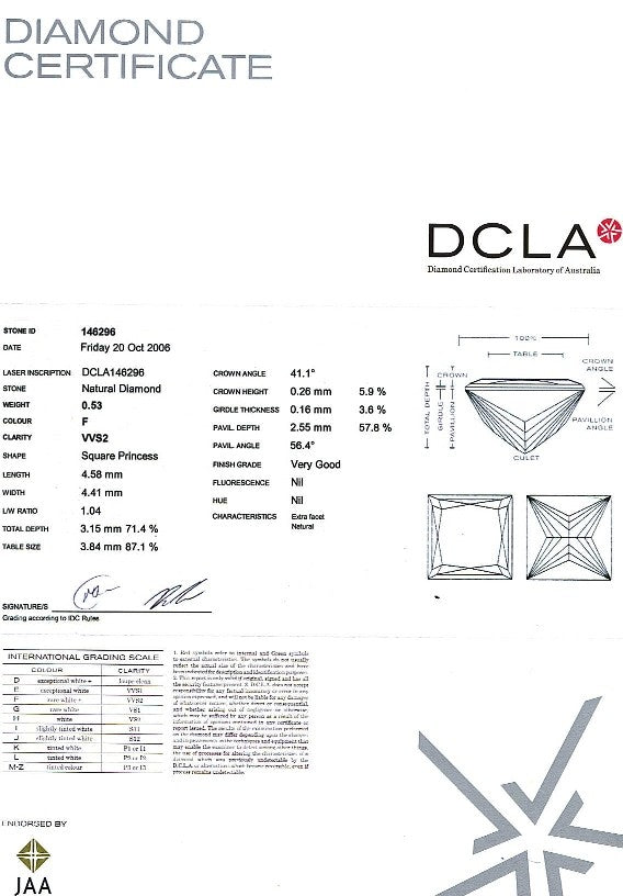 Princess Cut Diamond 0.53ct F VVS2