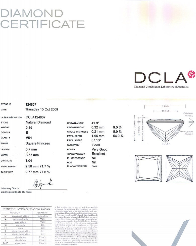 Princess Cut Diamond 0.30ct E VS1
