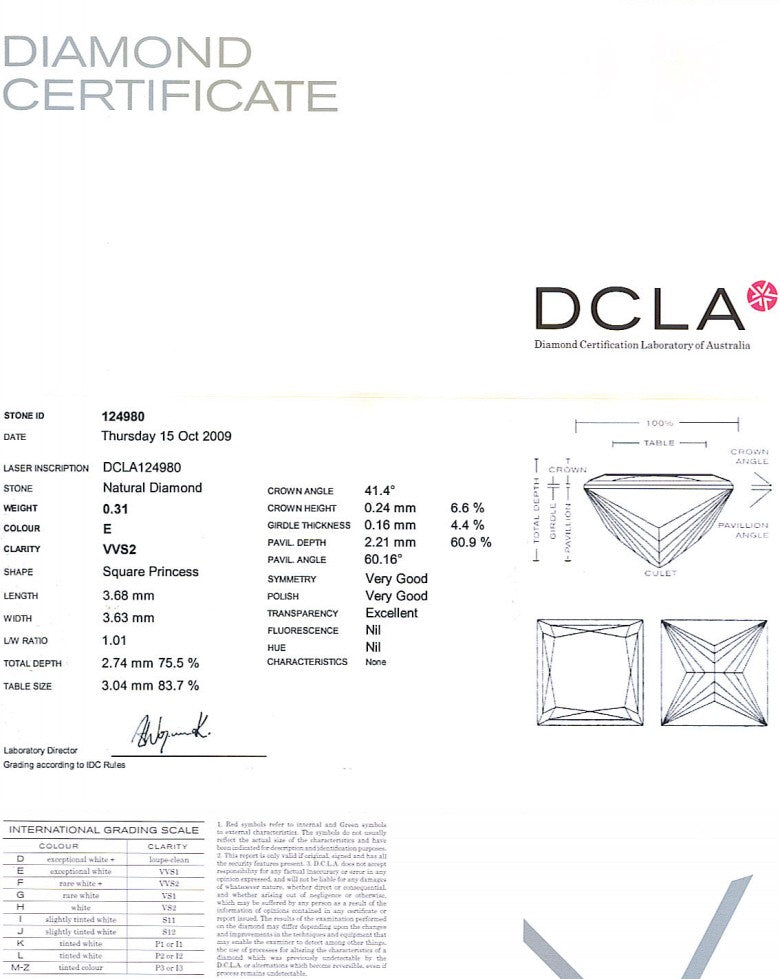 Princess Cut Diamond 0.31ct E VVS2