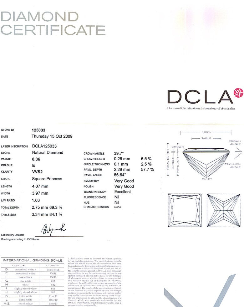 Princess Cut Diamond 0.36ct E VVS2