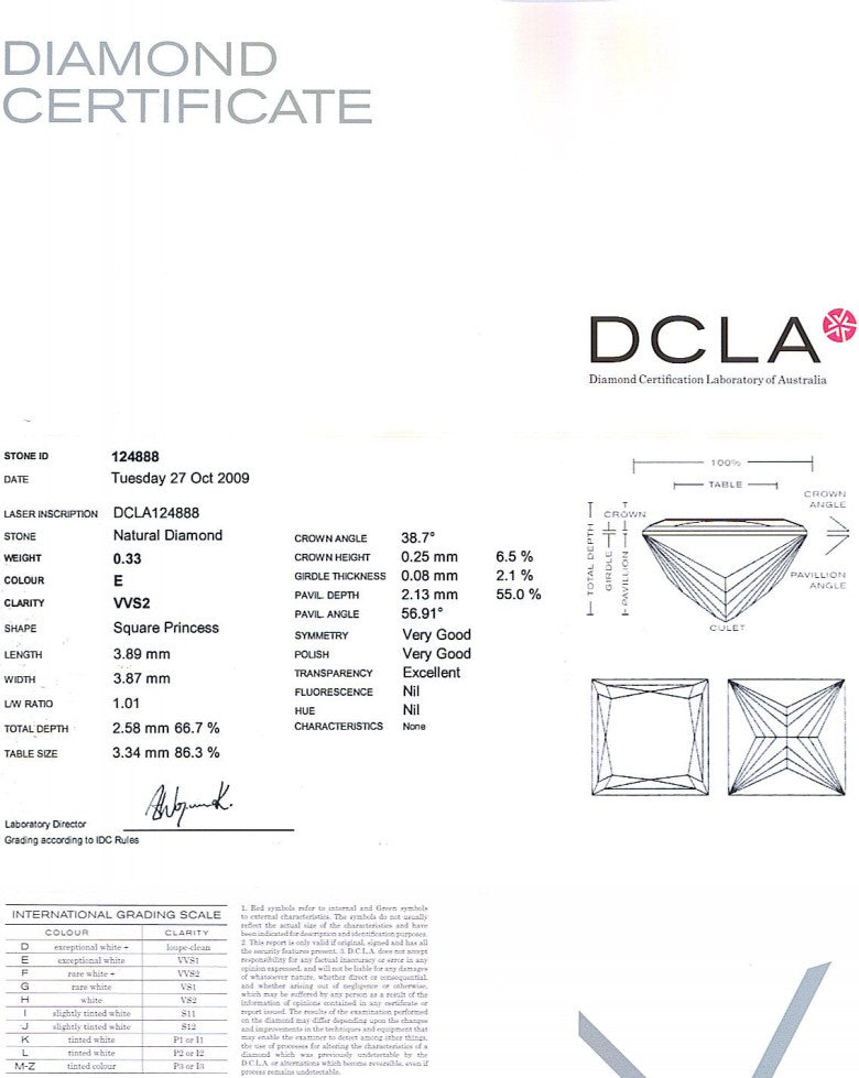 Princess Cut Diamond 0.33ct E VVS2
