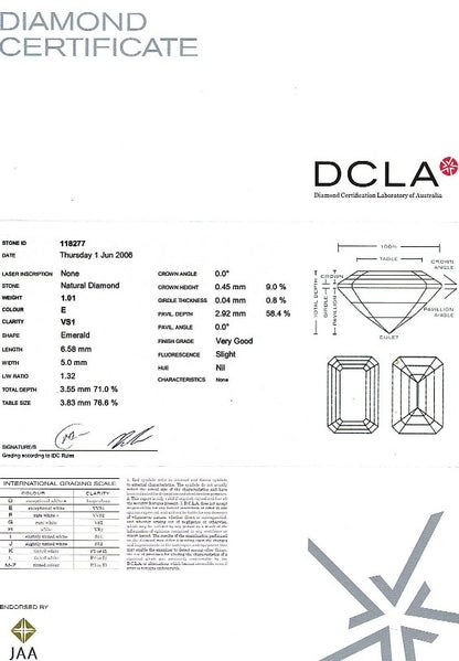 Emerald Cut Diamond 1.01ct E VS1