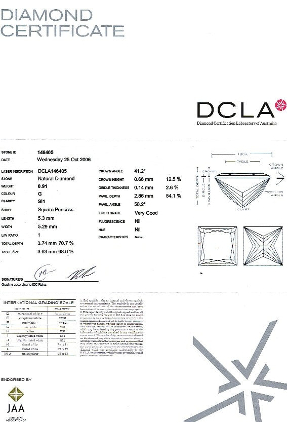 Princess Cut Diamond 0.91ct G SI1