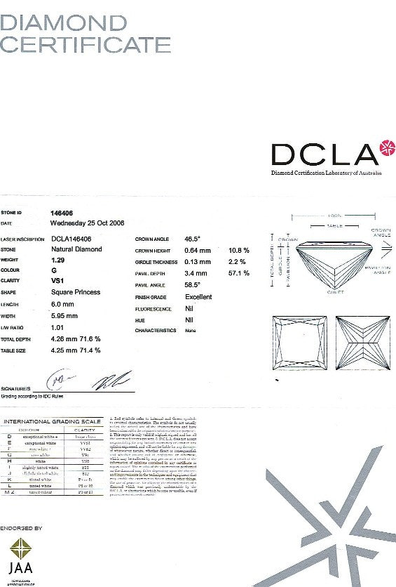 Princess Cut Diamond 1.29ct G VS1