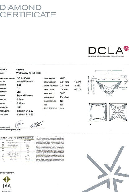 Princess Cut Diamond 1.29ct G VS1