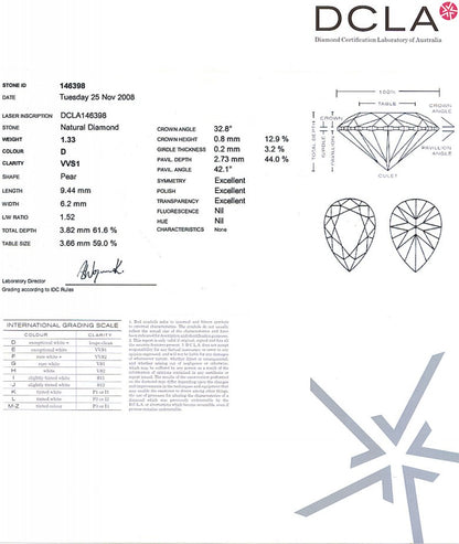 Pear Shape Diamond 1.33ct D VVS1