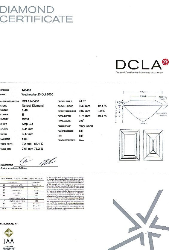 Baguette Cut Diamond 0.48ct E VVs1