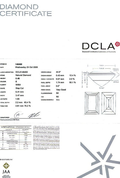 Baguette Cut Diamond 0.48ct E VVs1