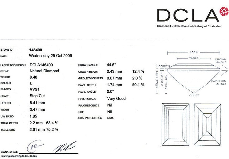 Baguette Cut Diamond 0.48ct E VVs1