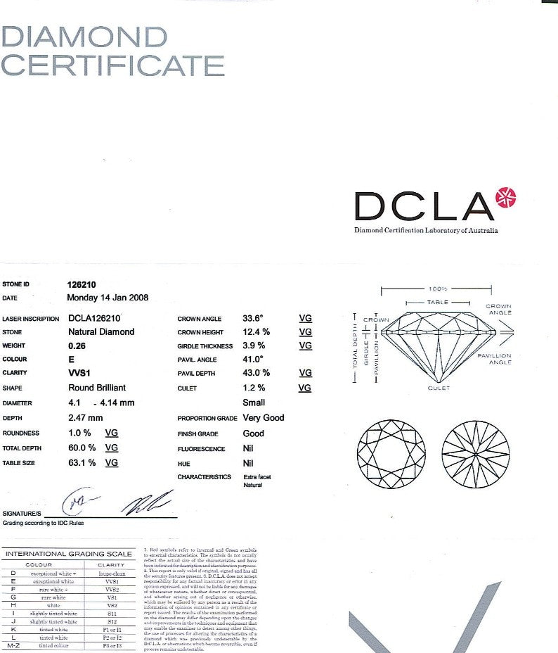 Round Brilliant Cut Diamond 0.26ct E VVS1