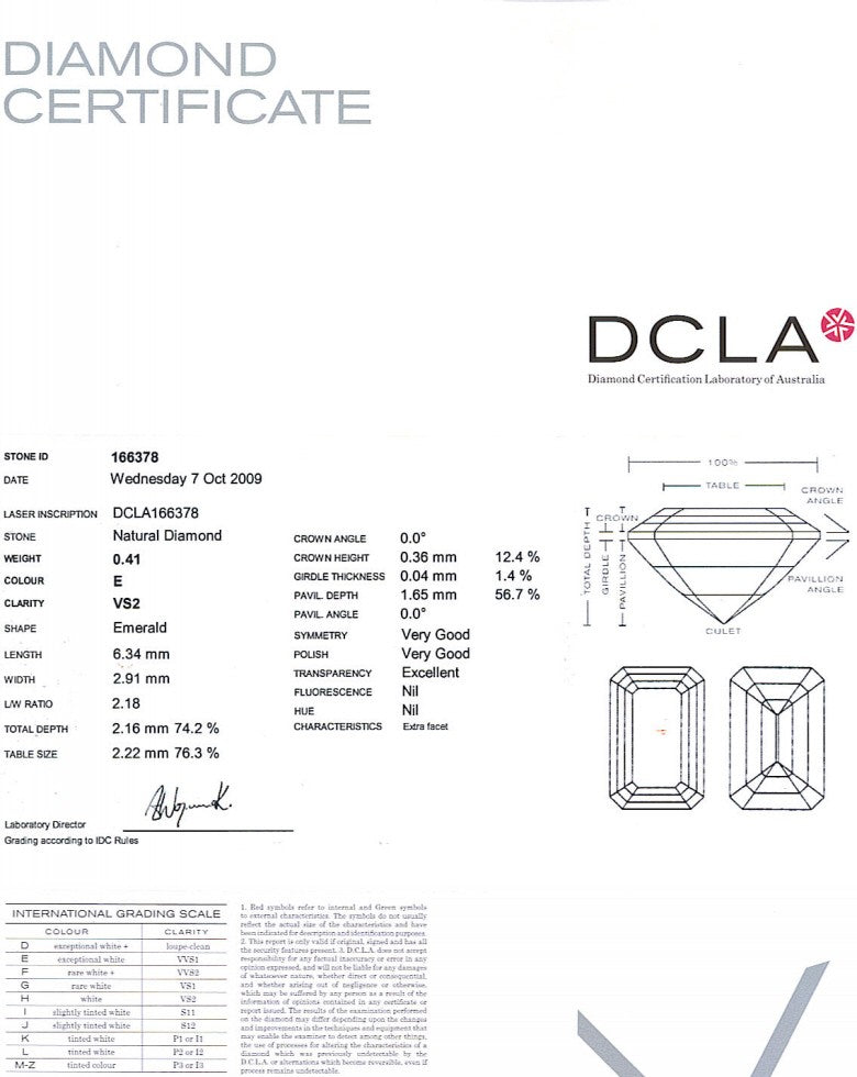 Emerald Cut Diamond 0.41ct E VS2