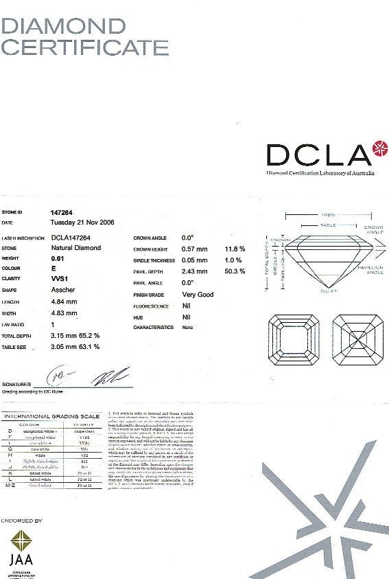 Asscher Cut Diamond 0.61ct E VVs1